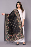 varanga black printed cotton dupatta with tasselled border