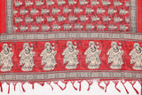 varanga red and off white printed khadi cotton dupatta with tasselled border