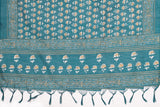 Varanga turquoise And Beige Printed Khadi Cotton Dupatta With Tasselled Border