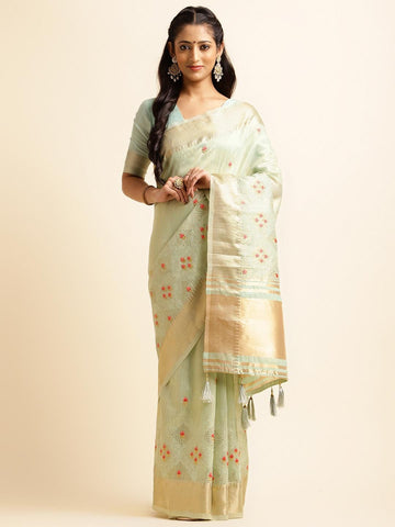 Ethnic Motifs Zari Woven Design Banarasi Saree