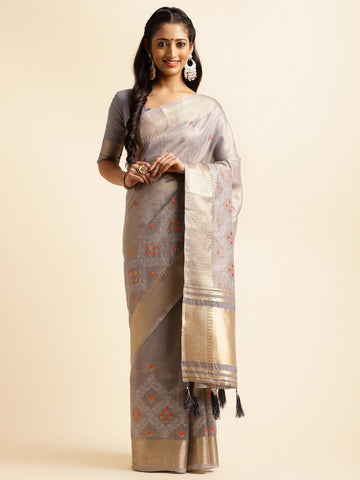 Ethnic Motifs Zari Woven Design Banarasi Saree