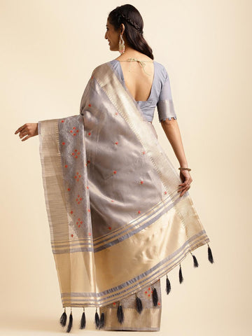 Ethnic Motifs Zari Woven Design Banarasi Saree
