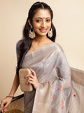 Ethnic Motifs Zari Woven Design Banarasi Saree