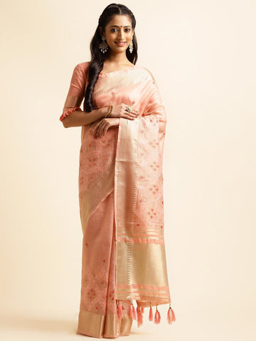 Ethnic Motifs Zari Woven Design Banarasi Saree