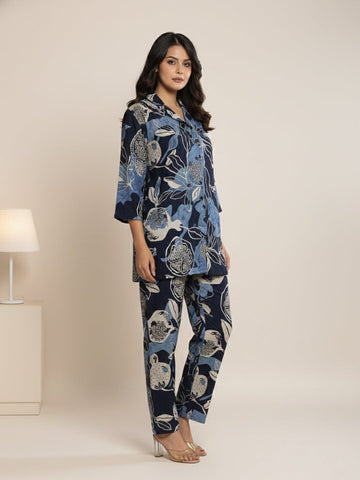KSUT Women Floral Printed Front Placket Shirt with Flared Palazzo