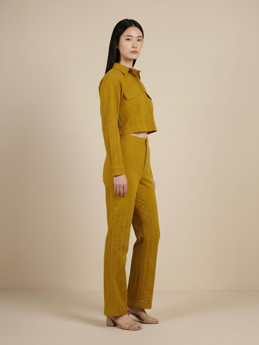 KSUT Women Olive Green Schiffli Co-Ord Set
