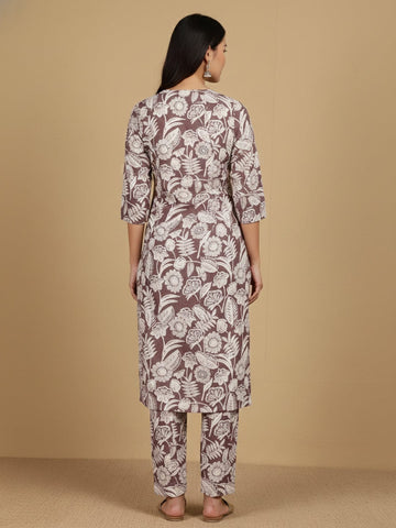 KSUT Women Thread Embroidered Yoke Floral Printed Kurta With Trouser