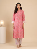 KSUT women kurta with button down paired with vertical strip printed pant