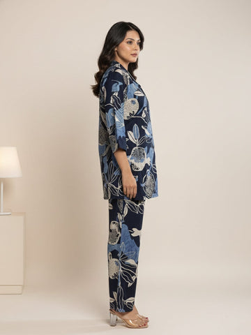 KSUT Women Floral Printed Front Placket Shirt with Flared Palazzo