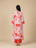 KSUT Women Peach Floral Printed V-Neck Straight Kurta With Tessels Hem Paired With Tonal Solid Bottom