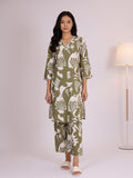 KSUT Women Bold Abstract Printed V Neck Flared Sleeve Kurta With Trouser