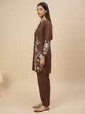 KSUT Women Elegant Brown Co-Ord Set Featuring Thread Embroidery , Paired With Ankle-Length Trousers For A Chic, Coordinated Look.