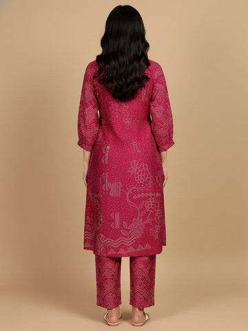 KSUT Women Bandhani Printed With Cuban Collar Regular Fit Kurta With Tassle Detail