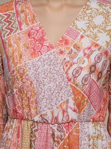 KSUT Women Multi Abstract Printed V-Neck Angrakha Style Top Paired With Tonal Printed Flared Bottom