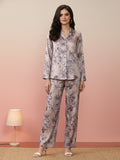 KSUT Women Grey Floral Printed Top Paired With Tonal Printed Bottom