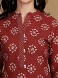 KSUT Women Printed Kurta With Thread Details On Neck Paired With Solid Trousers