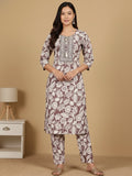 KSUT Women Thread Embroidered Yoke Floral Printed Kurta With Trouser