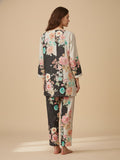 KSUT Women Contrast Black And White Floral Co-Ord Set With Elasticated Waistband On Trousers
