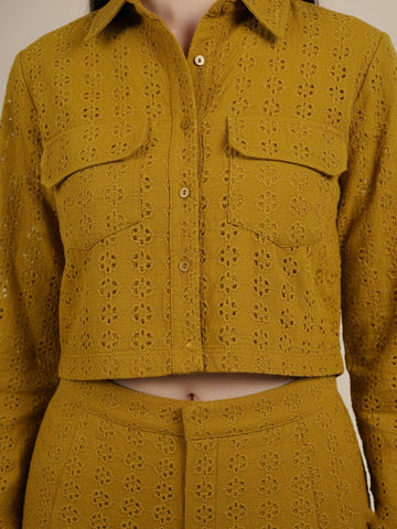 KSUT Women Olive Green Schiffli Co-Ord Set