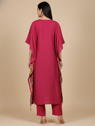 KSUT Women V Neck Ethnic Printed Zari Detailed Kaftan with Trouser