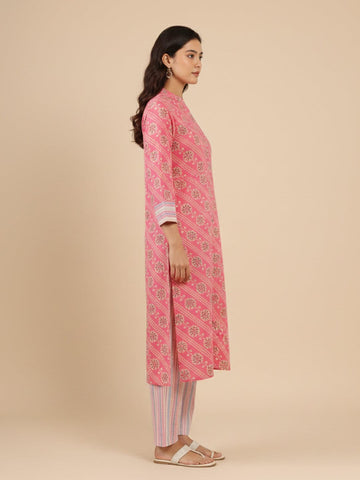 KSUT women kurta with button down paired with vertical strip printed pant