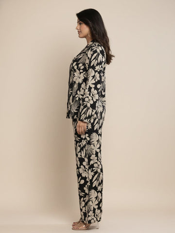 KSUT Women Floral Printed Front Placket Shirt with Flared Palazzo