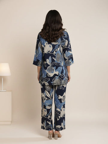 KSUT Women Floral Printed Front Placket Shirt with Flared Palazzo
