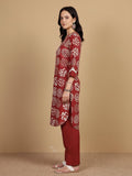 KSUT Women Printed Kurta With Lace Details On Neck And Cuff Paired With Solid Trousers