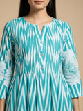 KSUT Women-Floral & Stripper Printed Flared Kurta With Trouser