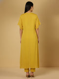 KSUT Women Floral Thread Embroidered Silk Kaftan With Tonal Bottom.