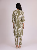 KSUT Women Bold Abstract Printed V Neck Flared Sleeve Kurta With Trouser