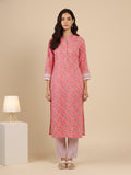 KSUT women kurta with button down paired with vertical strip printed pant