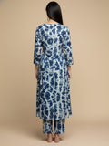 KSUT Women Blue Shibori Printed V-Neck A-Line Kurta Paired With Tonal Printed Bottom