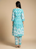KSUT Women-Floral & Stripper Printed Flared Kurta With Trouser