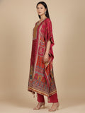 KSUT Women V Neck Ethnic Printed Zari Detailed Kaftan with Trouser