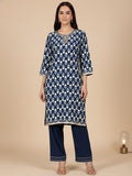 KSUT Women Ethnic Floral Printed with Zari & Sequin Detail Kurta with Trouser
