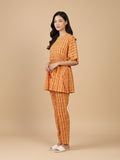 KSUT Mustard And Pink Floral Printed V Neck Kaftan Trouser Set