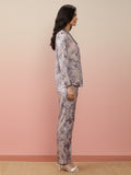KSUT Women Grey Floral Printed Top Paired With Tonal Printed Bottom