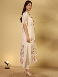KSUT Women Floral Thread Embroidered Kaftan With Tonal Bottom