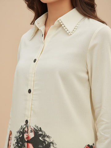 KSUT Women Modern Printed Apple Hem Shirt with Trouser