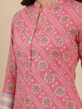 KSUT women kurta with button down paired with vertical strip printed pant