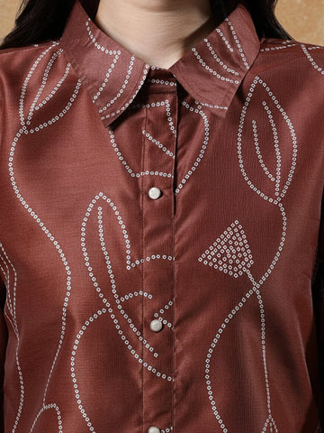 Women Bandhani Printed Regular Chanderi Silk Kurta with Trousers