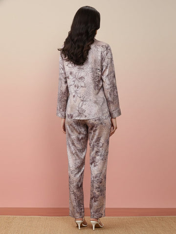 KSUT Women Grey Floral Printed Top Paired With Tonal Printed Bottom