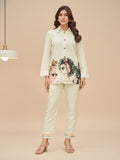 KSUT Women Modern Printed Apple Hem Shirt with Trouser