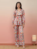 KSUT Women Multi Colour Floral Printed Top Paired With Tonal Printed Bottom