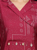 KSUT Women Bandhani Printed With Cuban Collar Regular Fit Kurta With Tassle Detail