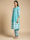 KSUT Women-Floral & Stripper Printed Flared Kurta With Trouser