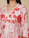 KSUT Women Peach Floral Printed V-Neck Straight Kurta With Tessels Hem Paired With Tonal Solid Bottom