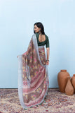 Varanga Light Brown Linen Digital Printed Saree With Tassels