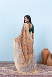 Varanga Cream Linen Digital Printed Saree With Tassels